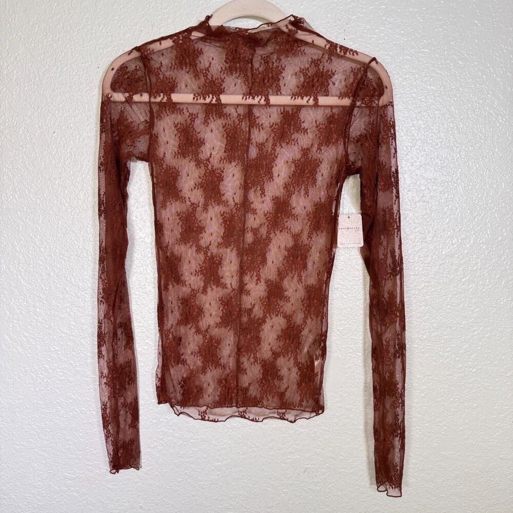 Free People Lady Lux Top Womens Small Sheer Lace Layering Boho Brown Caldera NEW